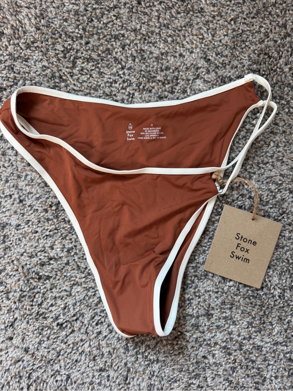 Stone Fox Swim Rust Bikini Bottom with Cream Trim Accents